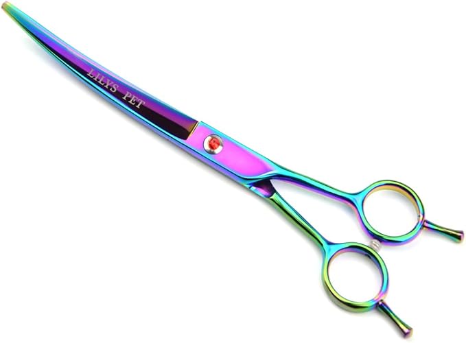 LILYS PET Professional PET Grooming scissors Kit,Coated Titanium,Sharp and Strong Stainless Steel Blade for Dogs Cats Hair Cutting,3 Pieces of Scissors with a Comb and a Case (7.0 inches, Rainbow)-Mewly Pet