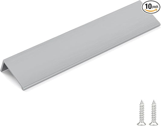 goldenwarm 10 Pack Brushed Nickel Finger Edge Pulls Drawer Finger Pulls Kitchen Hardware Handles Bedroom Dresser Drawers, 6-1/4in Hole Centers