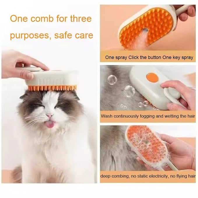 4 in 1 Cat Steam Brush Cat and Dog Anti-Static steam Brush with Spray for Massaging,cleaning,Shedding,Grooming,Rechargeable Pet Grooming Brushes(white brush)-Mewly Pet