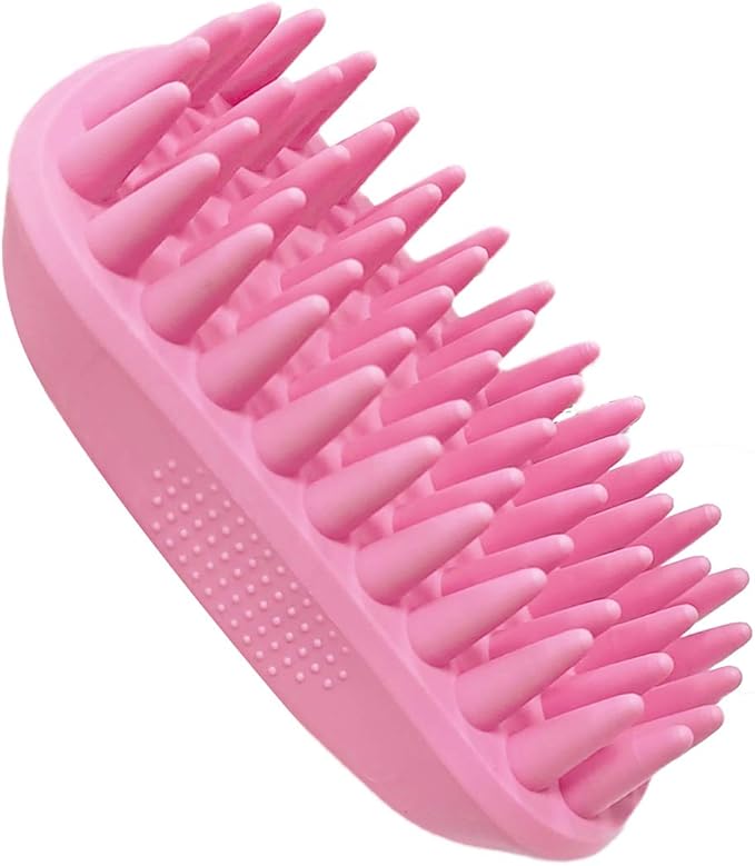 Pet Silicone Shampoo Brush for Long & Short Hair, Pink ( New ), Medium Large Pets Dogs Cats, Silicone Shower Wash Curry Brush, Massage Comb-Mewly Pet