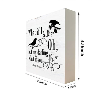 Inspirational Wood Signs, Wooden Box Sign Desk Decor, Table Art Signs, Nursery Decor, Kids Bedroom Decor, Rustic Farmhouse Decor for Shelf, What If I Fall Oh But Darling What If You Fly