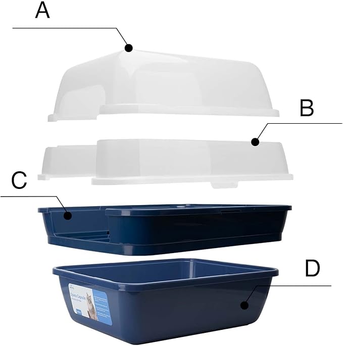 Petfamily Cat Litter Box, Large Foldable Jumbo Hooded Cat Litter Box with Transparent Lid (Navy Blue)-Mewly Pet