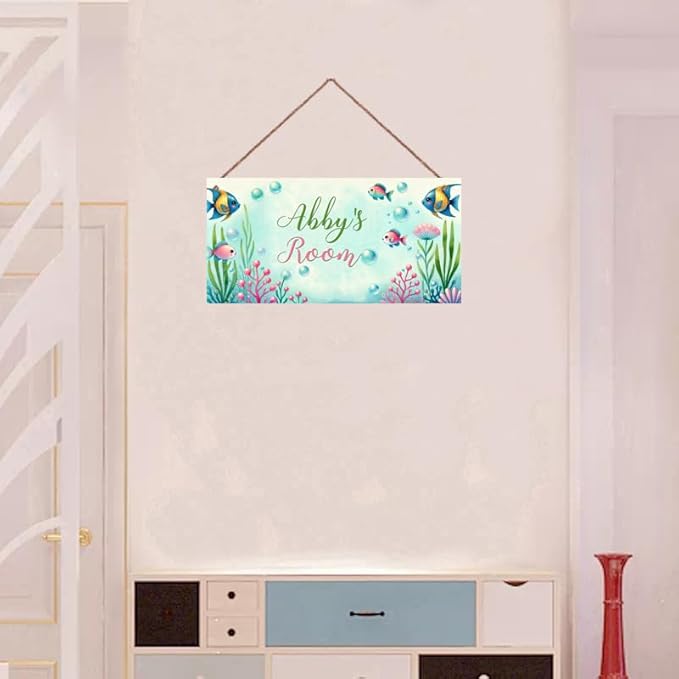 Personalized Vintage Fish Art Décor For Kids Room Custom Name Door Wall Decor, Ocean Theme Nursery Art Plate For Boys Bedroom Home Club Cabin Garage Bar