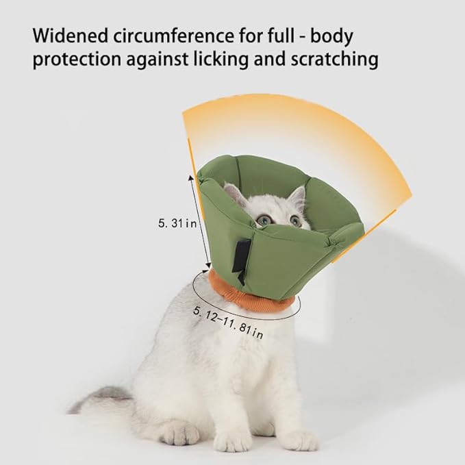 Cat Cone Collar - Soft Waterproof Elizabethan for Cats, Cute Green Flower Anti-Lick Recovery Collar, Adjustable Healing Collar for Wound Care & Surgery，L-Mewly Pet