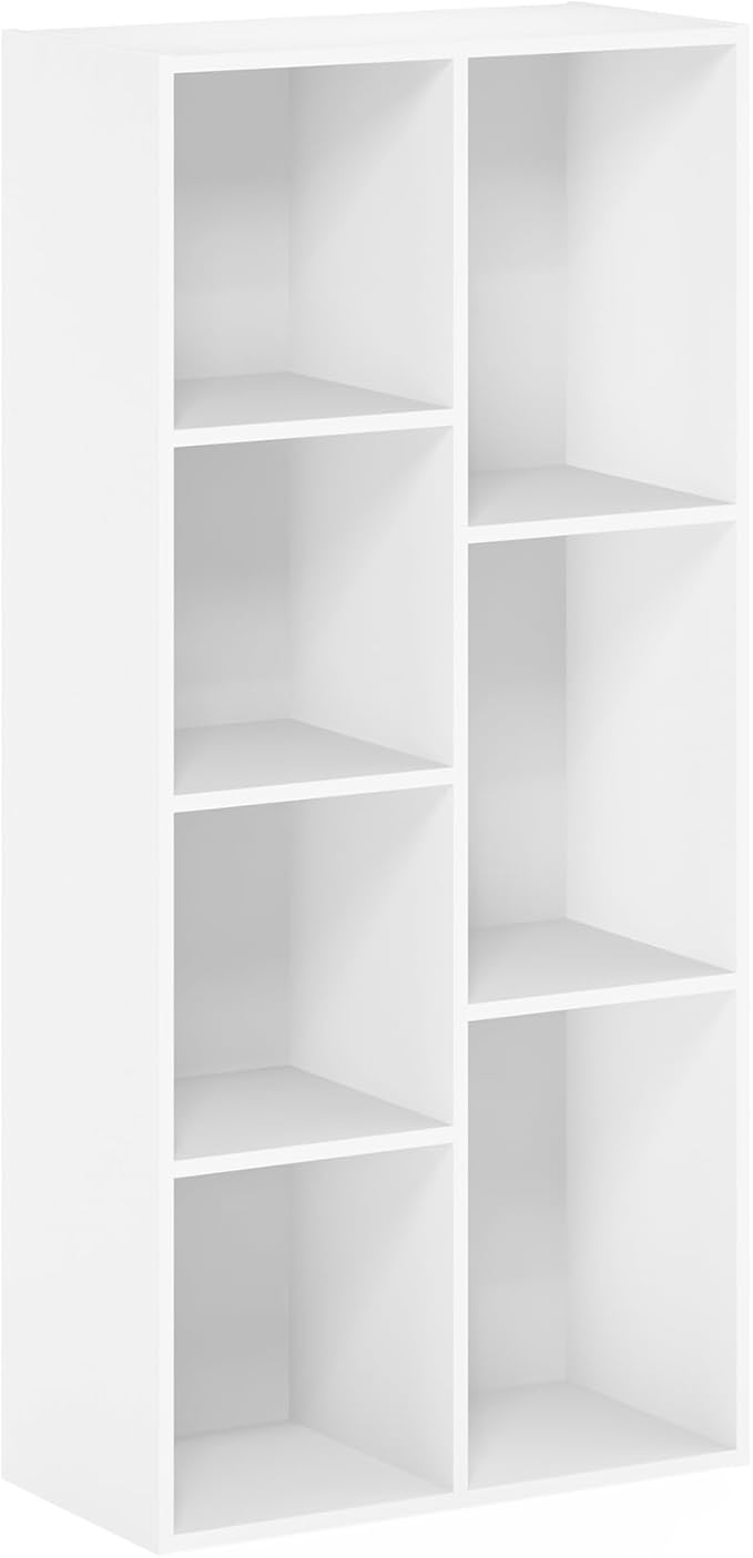 Furinno LUDER Book Shelf, 7-Cube Bookshelf, Bookcase, 9.4" x 19.5" x 41.7", for Living Room, Bedroom, Home Office, White