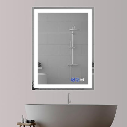LED Bathroom Mirror with Lights 36"x24" Smart Wall-Mounted LED Mirror Lighted Bathroom Mirror with Stepless Dimmable,Touch Screen Button, Anti-Fog, Memory Function, Adjustable Colors
