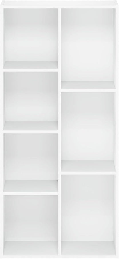 Furinno LUDER Book Shelf, 7-Cube Bookshelf, Bookcase, 9.4" x 19.5" x 41.7", for Living Room, Bedroom, Home Office, White