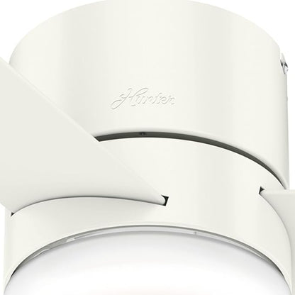Hunter 44 inch Indoor Ceiling Fan with Light and Remote Control - For Bedroom or Living Room, Low Profile Mount, White Modern Ceiling Fan with LED Light, Quiet, 3 Blades - Minimus 59452, Fresh White
