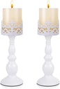 Candle Holders for Pillar Candles Gothic Matte Black Vintage Tall Candle Holders Set of 2 Decorative Large Table Centerpieces Candle Stand Decor (White 2PCS A)