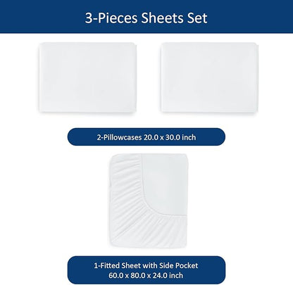 Moonsea Queen Sheet Sets Air Mattress Sheets - 3 Pieces Extra Deep Pocket Queen Sheets Sets 16 to 24 inch - Sheets with Pockets on Side - Easily Fits Extra Deep Pillow Top Air Mattress (White)