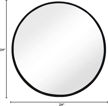 Black Round Mirror, Round Mirror 24 inch, Black Circle Mirrors Metal Frame, Wall Mounted Mirrors for Living Room, Bathroom, Wall, Entryway, Rustic.