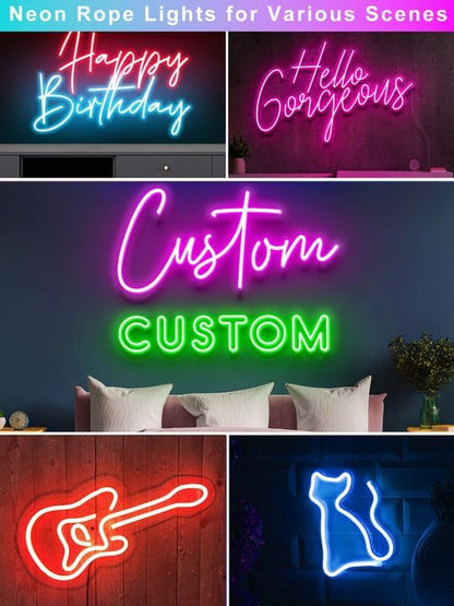 10ft Rgb Led Neon Rope Lights with Remote App Control, IP65 Waterproof Neon Strip Lights for Outdoor, DIY Design Flexible Led Rope Lights for Bedroom Music Sync, Gaming Accessories, Room Decor