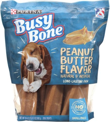 Purina Busy Bone Made in USA Facilities, Long Lasting Small/Medium Breed Adult Dog Chews, Peanut Butter Flavor - 10 ct. Pouch (Pack of 2)-Mewly Pet