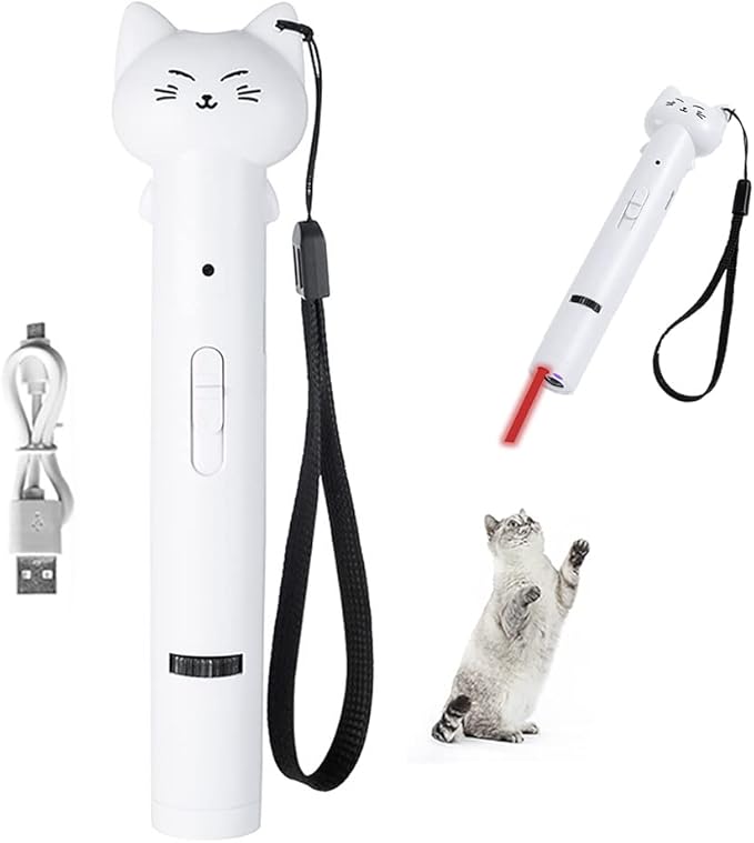 PARTSPOWER Laser Pointer Interative Cat Toy for Cats to Chase, Rechargeable Red Laser Light Pointer Exercises Training Tool for Kittens Cats Dogs (White)-Mewly Pet