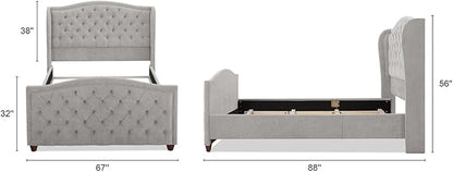 Jennifer Taylor Home Marcella Upholstered Shelter Headboard Bed Set, Queen, Silver Grey Polyester