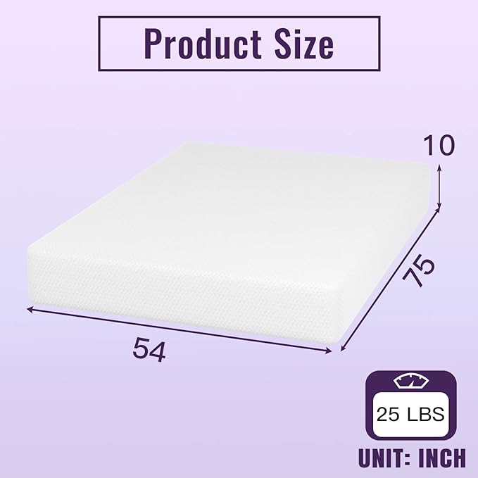 PayLessHere 10 Inch Bamboo Charcoal Gel Memory Foam Mattress CertiPUR-US Certified Removable Soft Cover Full mattresses for Bed Frame, Bunk Bed, Trundle, Daybed,White