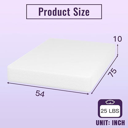 PayLessHere 10 Inch Bamboo Charcoal Gel Memory Foam Mattress CertiPUR-US Certified Removable Soft Cover Full mattresses for Bed Frame, Bunk Bed, Trundle, Daybed,White