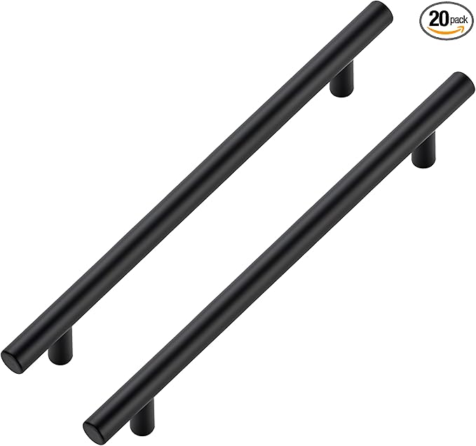 JOY DECOR 20 Pack Cabinet Handles, Black Cabinet Pulls, 7-1/2 in Hole Center Kitchen Hardware, Stainless Steel T Bar Handles for Dresser Drawers