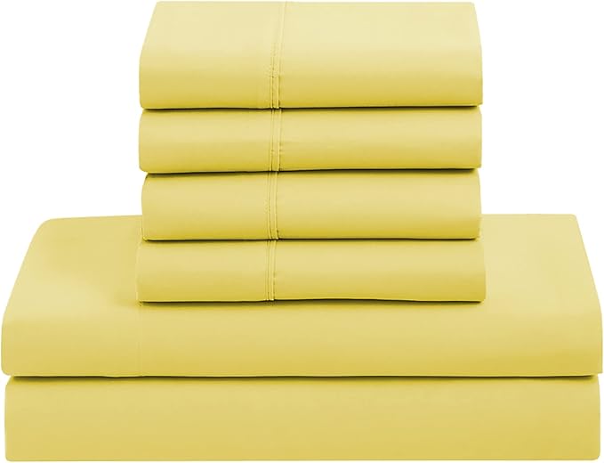Sweet Home Collection 7 Piece Comforter Set Bag Solid Color All Season Soft Down Alternative Blanket & Luxurious Microfiber Bed Sheets, Yellow, Twin XL