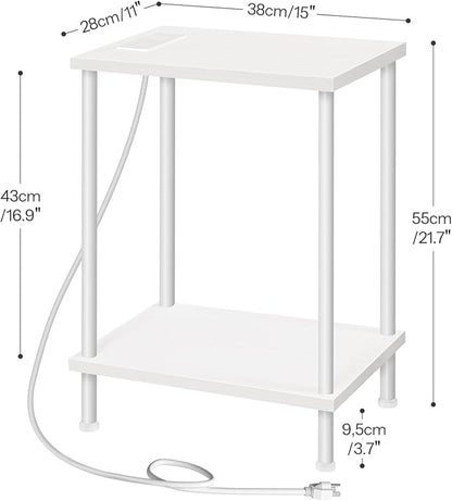 HOOBRO Side Table with Charging Station, Set of 2 End Tables with USB Port and Outlets, Nightstand with 2-Layer Storage Shelves for Small Spaces, Living Room, Bedroom, White WW09UBZP201