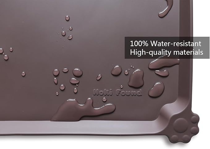Hoki Found X-Large Silicone Non-Slip Pet Feeding Mats - Waterproof, Ideal for Dogs, Cats & Carpets - Dark Oak-Mewly Pet