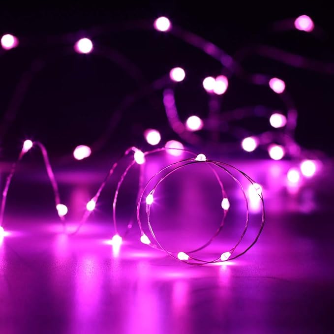 YKB 6 Pack Pink Fairy String Lights Battery Operated Fairy Lights Starry String Lights on 3.3ft/1m Silvery Copper Wire DIY Christmas Decoration Costume Wedding Party Halloween Easter