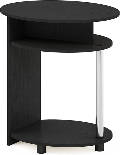Furinno JAYA Simple Design Oval End Table with Bin, Americano/Chrome