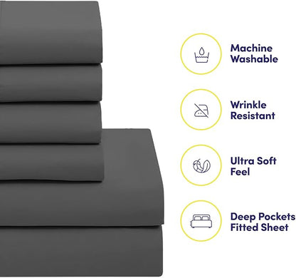 Full Size Comforter Set with Sheets - 7-Piece Bedding Collection - 1 Comforter, 1 Fitted Sheet, 1 Flat, 4 Pillowcases - Deep Pocket - Soft & Breathable Premium Quality - Ideal for All Seasons, Gray