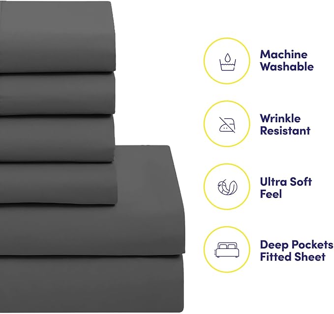 Sweet Home Collection 5 Piece Comforter Set Bag Solid Color All Season Soft Down Alternative Blanket & Luxurious Microfiber Bed Sheets, Gray, Twin (Pack of 4)