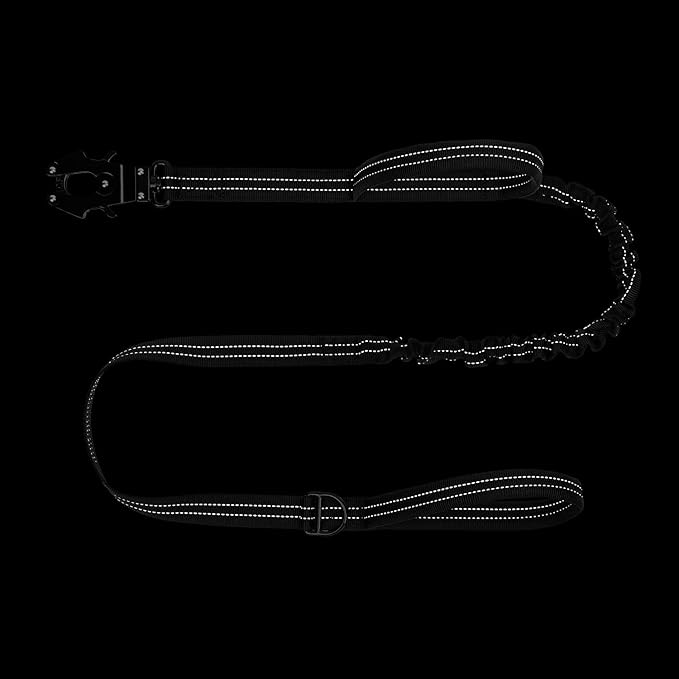 ICEFANG Tactical Dog Leash,K9 Training Walking Bungee Lead with 2 Control Handle,Heavy Duty Quick Release Metal Clasp,Hands Free D-Ring for Medium Large Dogs (6ft,Reflective Black)-Mewly Pet