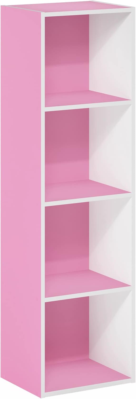Furinno PASIR Book Shelf, 4-Tier Modern Bookshelf, Open Shelves Bookcase 9" x 12" x 42", for Living Room, Bedroom, Home Office, Pink/White