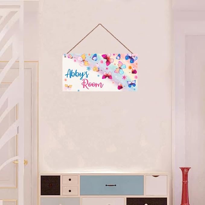 Personalized Butterfly Door Sign for Little Man Cave Colorful Floral Bouquet Door Sign Bedroom Nursery Wood Plaque Hanging Wall Art Decor For Kids Room