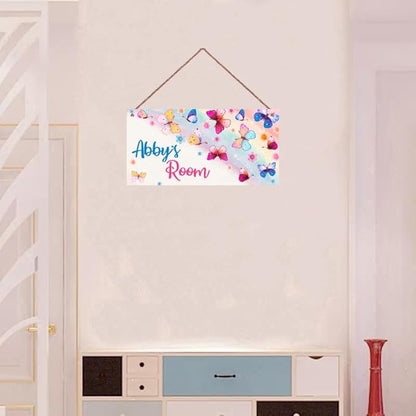 Personalized Butterfly Door Sign for Little Man Cave Colorful Floral Bouquet Door Sign Bedroom Nursery Wood Plaque Hanging Wall Art Decor For Kids Room