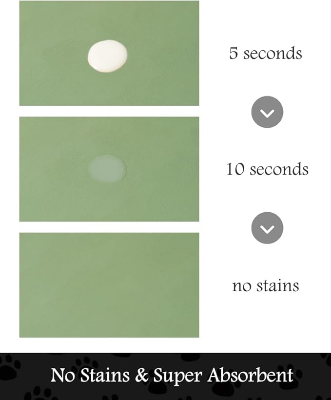 Pet Feeding Mat-Absorbent Dog Mat for Food and Water Bowl-No Stains Quick Dry Water Dispenser Mat-Dog Accessories Pet Supplies-Bowl for Messy Drinkers（Green,23"x34"-Mewly Pet