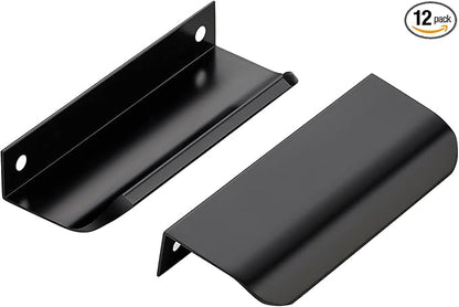 Ravinte Hardware 12 Pack Black Cabinet Handles, 4 Inch (102mm) Finger Edge Pulls, 3 Inch Hole Center, Finger Pulls for Cabinets
