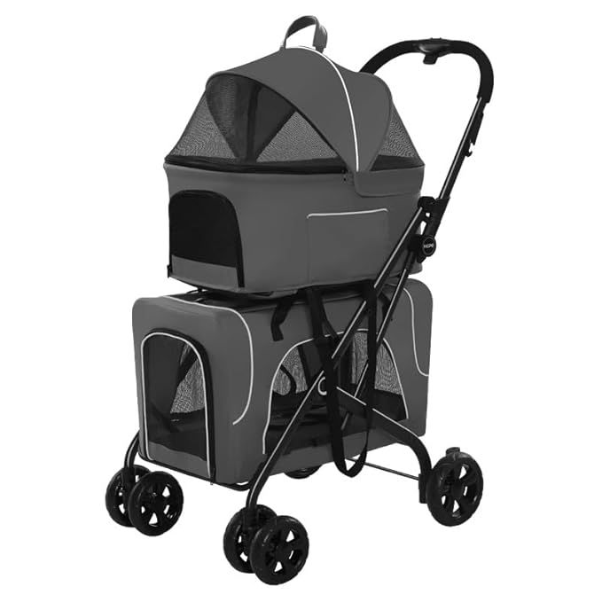 Pet Stroller with 2 Detachable Carriers, Foldable, Spacious Interior, Large Capacity, Durable Construction-Mewly Pet