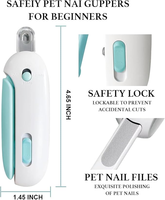 Adjustable Aperture Pet Blue Nail Clippers, Cat and Puppy Nail Trimmer with Grinding Nail File, Recommended by Pet Groomers, Safe to Avoid Over-Trimming, Professional Pet Nail Clippers for Beginners-Mewly Pet