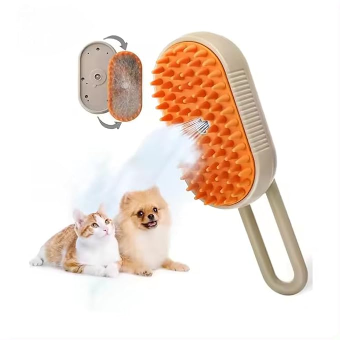 4-in-1 Cat Grooming Brush – Water Spray & Self-Cleaning Shedding Brush for Cats & Dogs – Pet Hair Removal & Massage Comb for Long & Short Hair (beige).-Mewly Pet