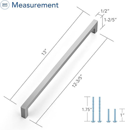 Ravinte 1 Pack Brushed Nickel Kitchen Cabinet Handles 12-3/5 Inch Cabinet Pulls Square Kitchen Hardware for Cabinet Drawer Pulls Drawer Handles Come with Screwdriver