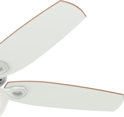 Hunter 52 inch Indoor Ceiling Fan with LED Light - White Ceiling Fan with Pull Chain, For Bedroom or Living Room, Standard Mount, No Remote, 5 Blades, Includes Bulbs - Builder Deluxe 53089, White