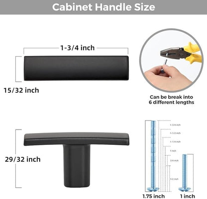 3 Pack Black Cabinet Knobs - Curved Pulls Matte Black for Kitchen Drawer Solid Dresser Hardware 1-3/4 Inch Length Single Hole