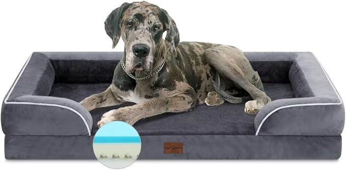 Comfort Expression Dog Beds Memory Foam, XXL Orthopedic Waterproof Dogs Beds, Giant Washable Dog Beds with Bolster & Removable Cover(XX-Large,Leaden Grey)-Mewly Pet