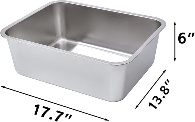 Stainless Steel Litter Box 2 Pack，Metal Litter Box Easy to Clean,Cat Litterbox Supplies for Kitten, Kitty, Rabbit, 6" High Side Cat Litter boxs,Stainless Steel LitterBox, No Smell,Non Stick-Mewly Pet