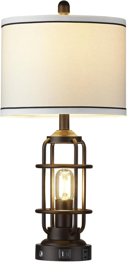 Modern Table Lamps Set of 2, Industrial 3-Way Dimmable Bedside Lamp with USB A+C Ports & AC Outlet, 25" Touch Control Nightstand Lamp LED Night Light for Living Room Bedroom Home(4 Bulbs Included)