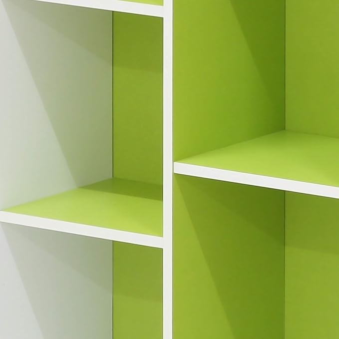 Furinno LUDER Book Shelf, 11-Cube Bookshelf, Reversible Bookcase, 9.4" x 29.1" x 41.7", for Living Room, Bedroom, Home Office, White/Green