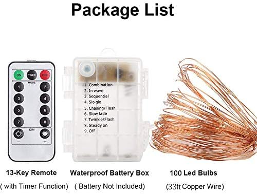 String Lights,LED Copper Wire Lights, Each Set 33ft/10M 100LEDs and 6 Remote Control.AA Battery Powered,Decor Rope Lights for Holiday,Wedding, Parties.(Pink)