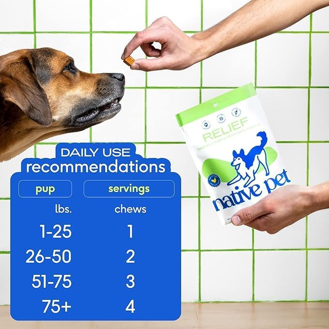 Native Pet Pain Relief for Dogs - Collagen for Dogs Promotes Joint Health, Reduce Inflammation & Stiffness - Senior Pup Joint Supplement - Natural Pain Reliever for Active & Aging Pets - 30 Chews-Mewly Pet