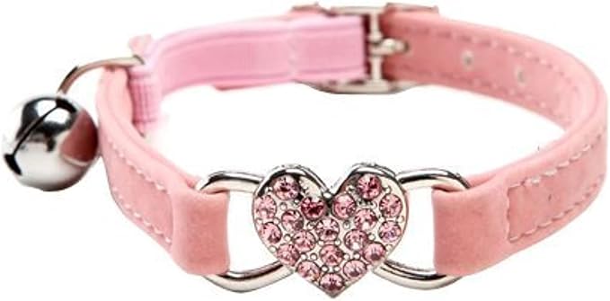 CHUKCHI Heart Bling Cat Collar with Safety Belt and Bell 8-11 Inches(Pink)-Mewly Pet