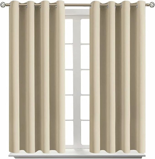 BGment Room Darkening Curtains 54 Inches Long - Grommet Thermal Insulated Drapes Window Treatment Curtains for Bedroom, 2 Panels, 52 x 54 Inch, Beige