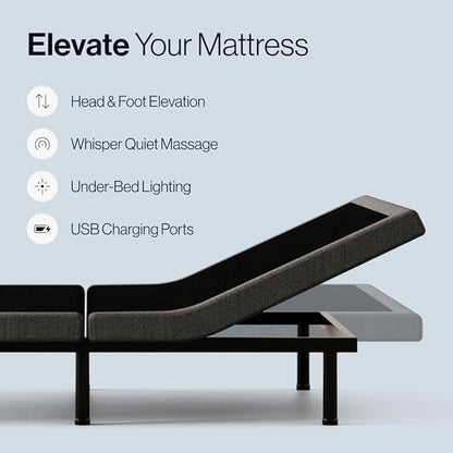 Upholstered Adjustable Bed Base 2.0 with Upgraded Motors, Massage, Wireless Remote, USB Port-Ergonomic Head and Foot Inclines, Queen